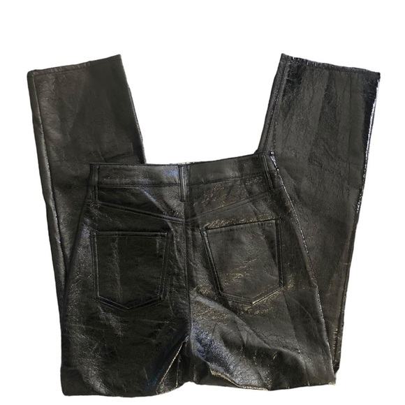 Express Faux Patent Leather Super High Rise Pants Sz. 4R Modern Straight Black - Picture 2 of 10